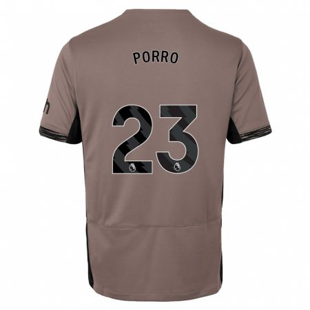 Kandiny Kinder Pedro Porro #23 Dunkelbeige Ausweichtrikot Trikot 2023/24 T-Shirt