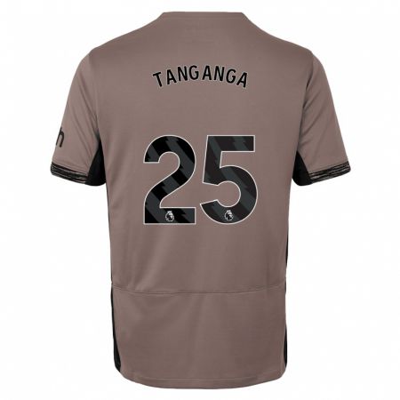 Kandiny Kinder Japhet Tanganga #25 Dunkelbeige Ausweichtrikot Trikot 2023/24 T-Shirt