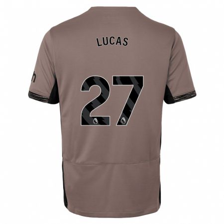 Kandiny Kinder Lucas Moura #27 Dunkelbeige Ausweichtrikot Trikot 2023/24 T-Shirt
