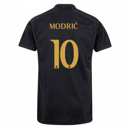 Kandiny Kinder Luka Modric #10 Schwarz Ausweichtrikot Trikot 2023/24 T-Shirt