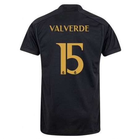 Kandiny Kinder Federico Valverde #15 Schwarz Ausweichtrikot Trikot 2023/24 T-Shirt