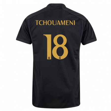 Kandiny Kinder Aurélien Tchouaméni #18 Schwarz Ausweichtrikot Trikot 2023/24 T-Shirt