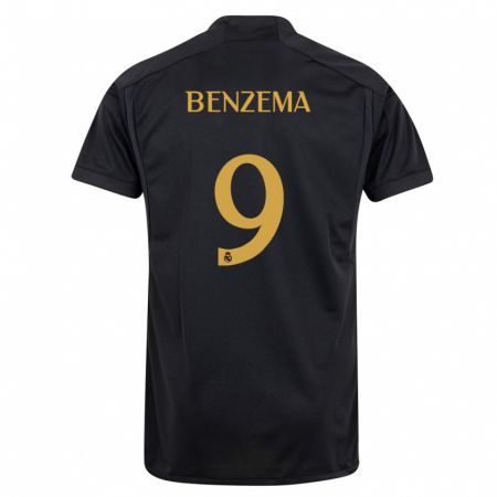 Kandiny Kinder Karim Benzema #9 Schwarz Ausweichtrikot Trikot 2023/24 T-Shirt