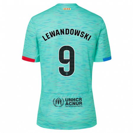 Kandiny Kinder Robert Lewandowski #9 Helles Aqua Ausweichtrikot Trikot 2023/24 T-Shirt