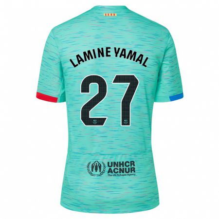 Kandiny Kinder Lamine Yamal #27 Helles Aqua Ausweichtrikot Trikot 2023/24 T-Shirt