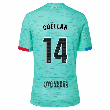 Kandiny Kinder Jaume Cuéllar #14 Helles Aqua Ausweichtrikot Trikot 2023/24 T-Shirt