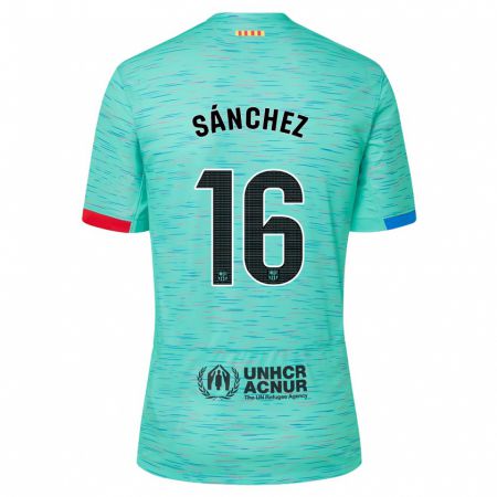 Kandiny Kinder Edu Sánchez #16 Helles Aqua Ausweichtrikot Trikot 2023/24 T-Shirt