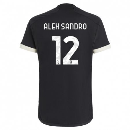 Kandiny Kinder Alex Sandro #12 Schwarz Ausweichtrikot Trikot 2023/24 T-Shirt