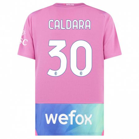 Kandiny Kinder Mattia Caldara #30 Pink Lila Ausweichtrikot Trikot 2023/24 T-Shirt