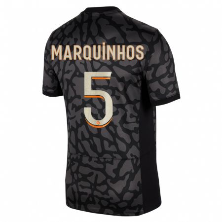 Kandiny Kinder Marquinhos #5 Schwarz Ausweichtrikot Trikot 2023/24 T-Shirt