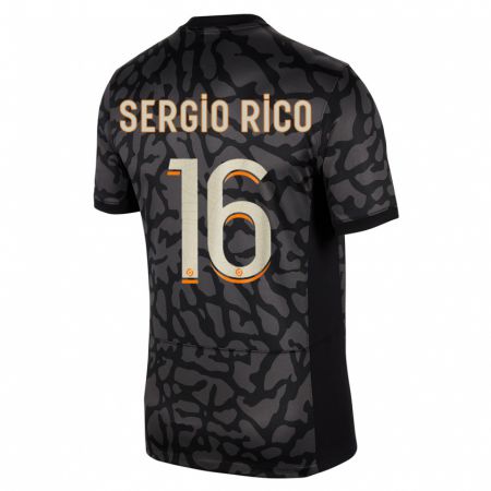 Kandiny Kinder Sergio Rico #16 Schwarz Ausweichtrikot Trikot 2023/24 T-Shirt