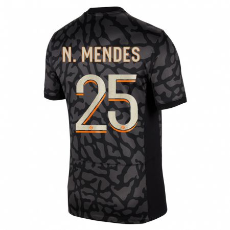 Kandiny Kinder Nuno Mendes #25 Schwarz Ausweichtrikot Trikot 2023/24 T-Shirt