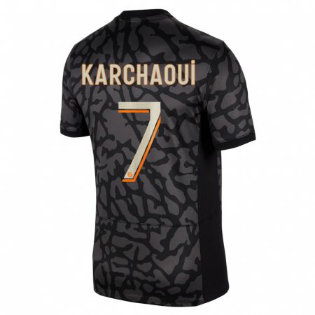 Kandiny Kinder Sakina Karchaoui #7 Schwarz Ausweichtrikot Trikot 2023/24 T-Shirt