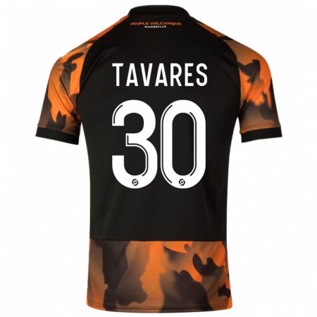 Kandiny Kinder Nuno Tavares #30 Schwarzorange Ausweichtrikot Trikot 2023/24 T-Shirt