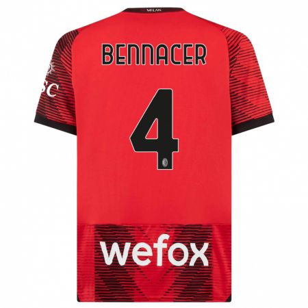 Kandiny Herren Ismaël Bennacer #4 Rot Schwarz Heimtrikot Trikot 2023/24 T-Shirt