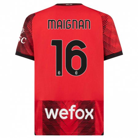 Kandiny Herren Mike Maignan #16 Rot Schwarz Heimtrikot Trikot 2023/24 T-Shirt