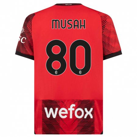 Kandiny Herren Yunus Musah #80 Rot Schwarz Heimtrikot Trikot 2023/24 T-Shirt
