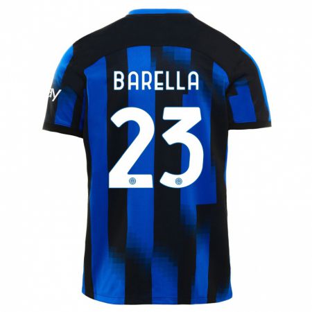 Kandiny Herren Nicolò Barella #23 Schwarz Blau Heimtrikot Trikot 2023/24 T-Shirt