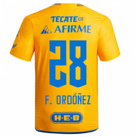 Kandiny Herren Fernando Ordóñez #28 Gelb Heimtrikot Trikot 2023/24 T-Shirt