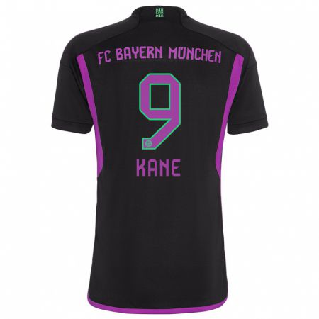 Kandiny Herren Harry Kane #9 Schwarz Auswärtstrikot Trikot 2023/24 T-Shirt