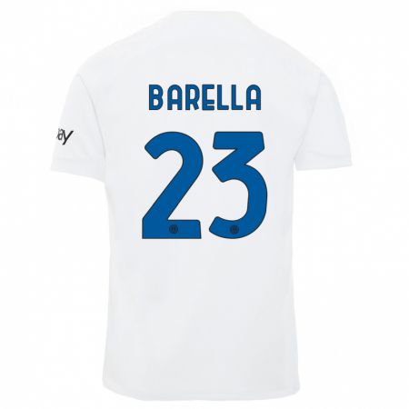 Kandiny Herren Nicolò Barella #23 Weiß Auswärtstrikot Trikot 2023/24 T-Shirt