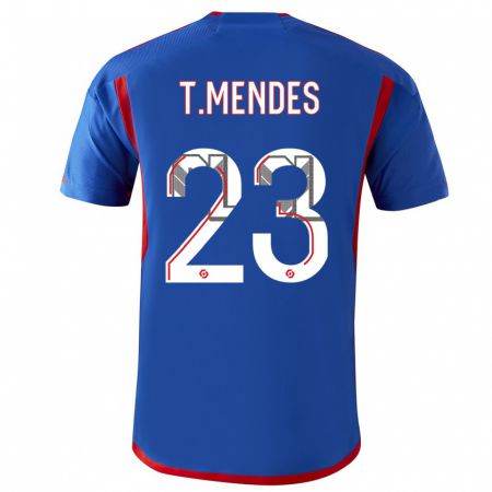 Kandiny Herren Thiago Mendes #23 Blau Rot Auswärtstrikot Trikot 2023/24 T-Shirt