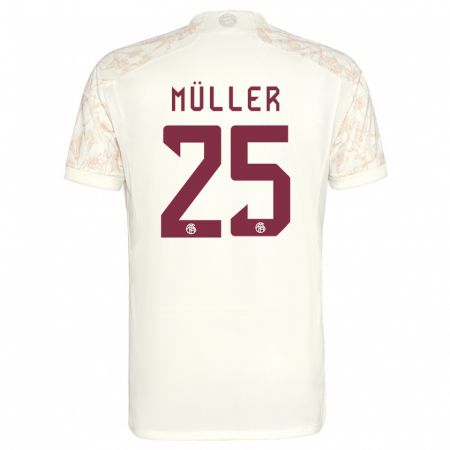 Kandiny Herren Thomas Müller #25 Cremefarben Ausweichtrikot Trikot 2023/24 T-Shirt