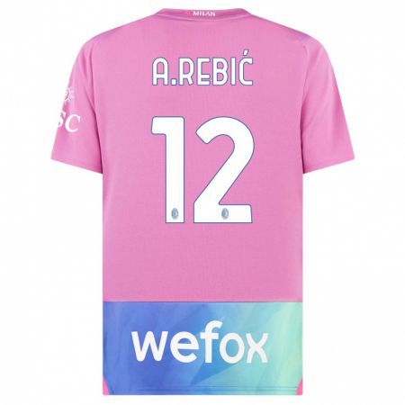 Kandiny Herren Ante Rebic #12 Pink Lila Ausweichtrikot Trikot 2023/24 T-Shirt
