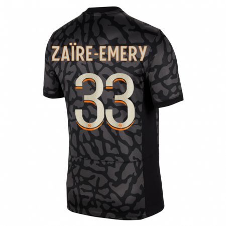 Kandiny Herren Warren Zaïre-Emery #33 Schwarz Ausweichtrikot Trikot 2023/24 T-Shirt