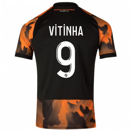 Kandiny Herren Vitinha #9 Schwarzorange Ausweichtrikot Trikot 2023/24 T-Shirt