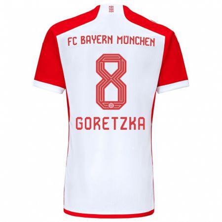 Kandiny Damen Leon Goretzka #8 Rot-Weiss Heimtrikot Trikot 2023/24 T-Shirt