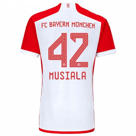 Kandiny Damen Jamal Musiala #42 Rot-Weiss Heimtrikot Trikot 2023/24 T-Shirt