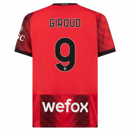 Kandiny Damen Olivier Giroud #9 Rot Schwarz Heimtrikot Trikot 2023/24 T-Shirt