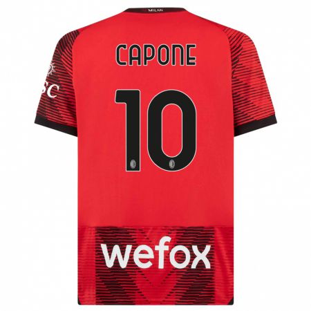 Kandiny Damen Andrea Capone #10 Rot Schwarz Heimtrikot Trikot 2023/24 T-Shirt