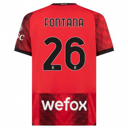 Kandiny Damen Francesco Fontana #26 Rot Schwarz Heimtrikot Trikot 2023/24 T-Shirt