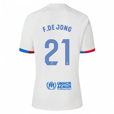 Kandiny Damen Frenkie De Jong #21 Weiß Auswärtstrikot Trikot 2023/24 T-Shirt