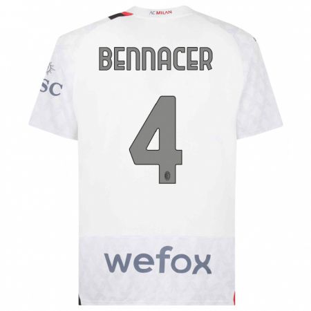 Kandiny Damen Ismaël Bennacer #4 Weiß Auswärtstrikot Trikot 2023/24 T-Shirt