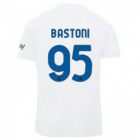 Kandiny Damen Alessandro Bastoni #95 Weiß Auswärtstrikot Trikot 2023/24 T-Shirt