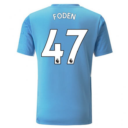 Kinder Fußball Phil Foden #47 Blau Heimtrikot Trikot 2021/22 T-Shirt