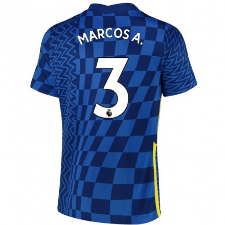 Kinder Fußball Marcos Alonso #3 Dunkelblau Heimtrikot Trikot 2021/22 T-Shirt