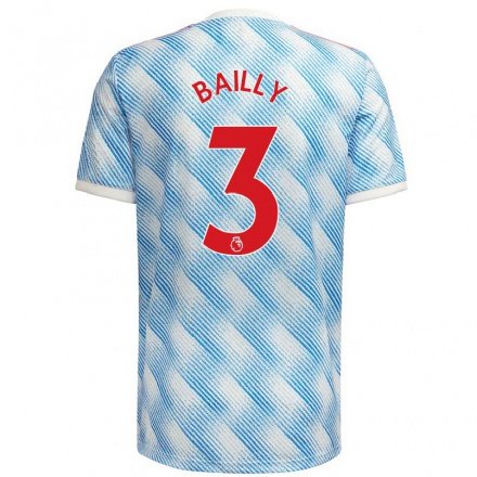 Kinder Fußball Eric Bailly #3 Blau Weiss Auswärtstrikot Trikot 2021/22 T-shirt