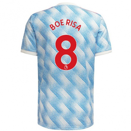Kinder Fußball Vilde Boe Risa #8 Blau Weiss Auswärtstrikot Trikot 2021/22 T-shirt