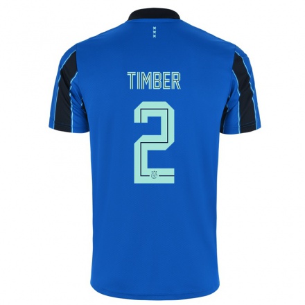 Kinder Fußball Jurrien Timber #2 Blau Schwarz Auswärtstrikot Trikot 2021/22 T-Shirt