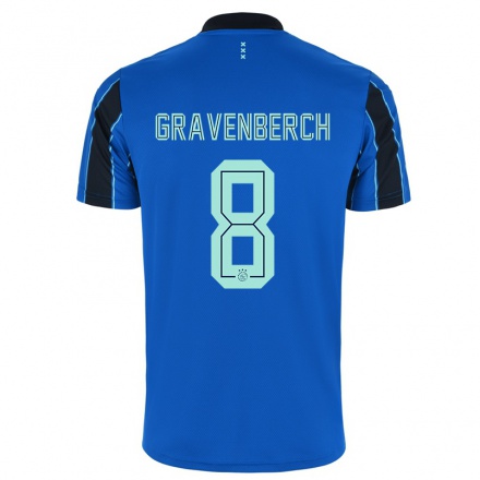 Kinder Fußball Ryan Gravenberch #8 Blau Schwarz Auswärtstrikot Trikot 2021/22 T-Shirt