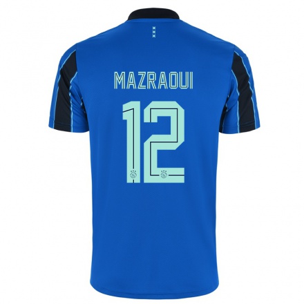 Kinder Fußball Noussair Mazraoui #12 Blau Schwarz Auswärtstrikot Trikot 2021/22 T-Shirt