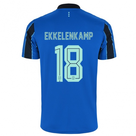 Kinder Fußball Jurgen Ekkelenkamp #18 Blau Schwarz Auswärtstrikot Trikot 2021/22 T-shirt