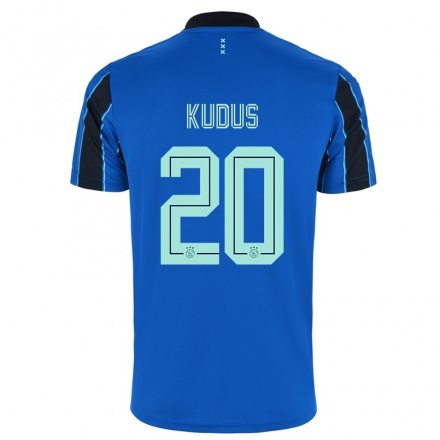 Kinder Fußball Mohammed Kudus #20 Blau Schwarz Auswärtstrikot Trikot 2021/22 T-Shirt