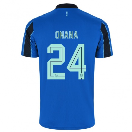 Kinder Fußball Andre Onana #24 Blau Schwarz Auswärtstrikot Trikot 2021/22 T-Shirt