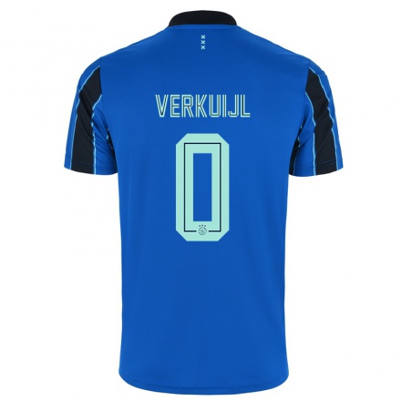 Kinder Fußball Mark Verkuijl #0 Blau Schwarz Auswärtstrikot Trikot 2021/22 T-Shirt