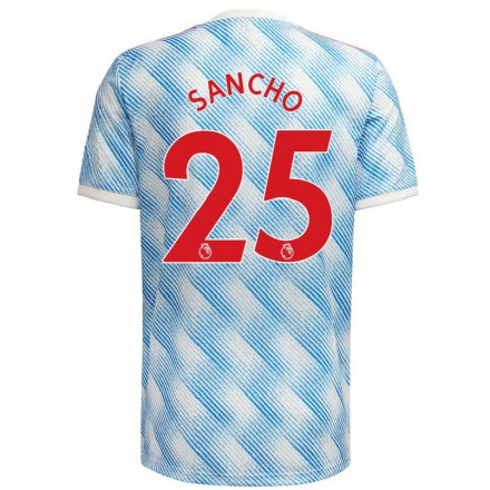 Kinder Fußball Jadon Sancho #25 Blau Weiss Auswärtstrikot Trikot 2021/22 T-Shirt